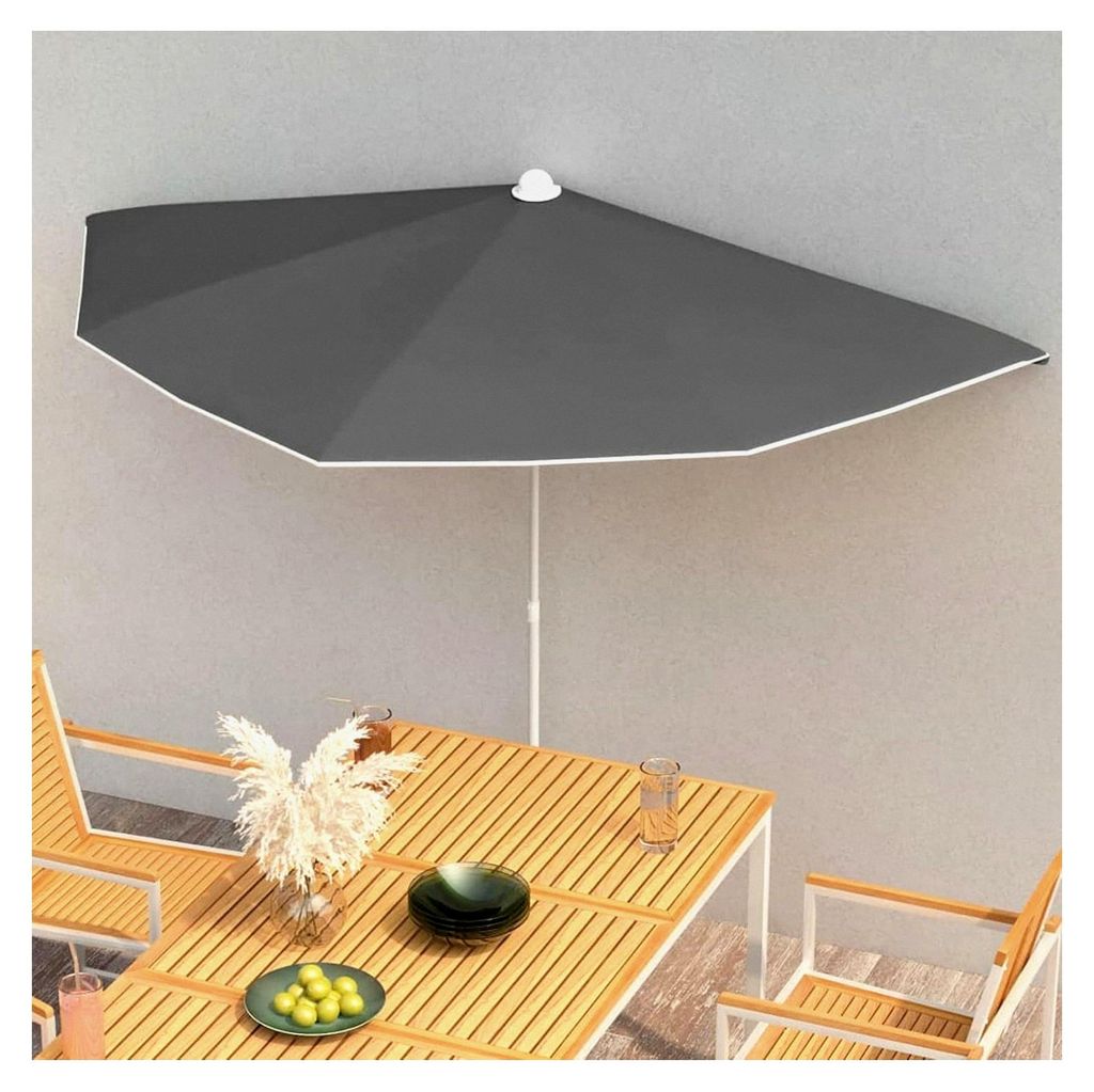 Halbrunder Sonnenschirm mit Mast für Strand und Balkon 180x90 cm Anthrazit