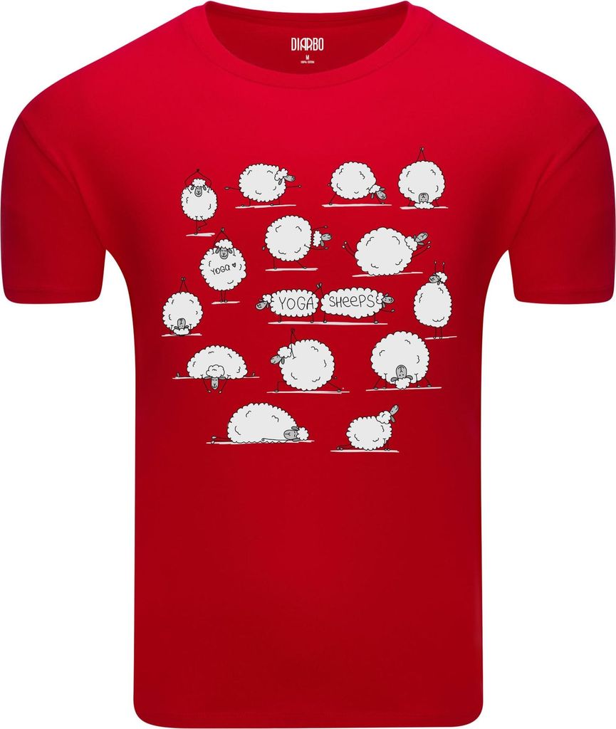 Diarbo Herren T-Shirt mit Lustigem Sport Druck Yoga-Schaf Rot Gr.M