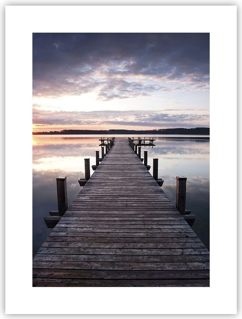 Poster - Poster ohne Rahmen - Fußgängerbrücke See Sonnenuntergang Abend - 30x40 cm - Wand Bild - Wanddeko - Wandbilder - Kunstposter - Wandposte...