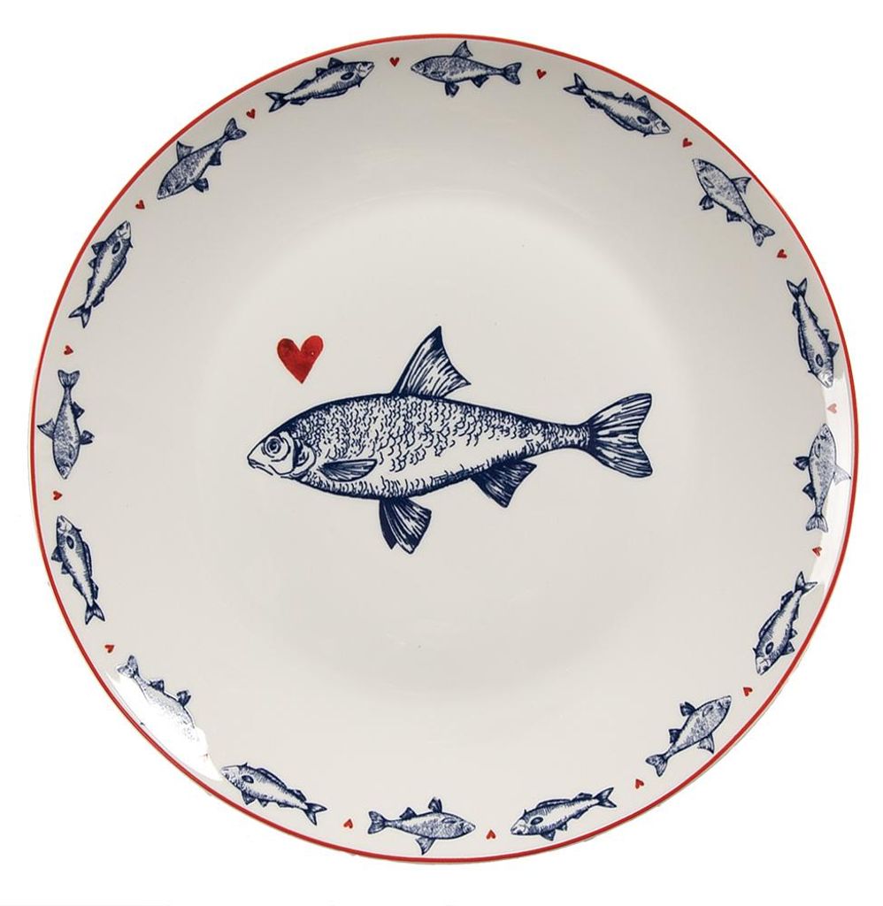 Clayre & Eef Frühstücksteller Ø 20 cm Weiß Blau Porzellan Produktbild 