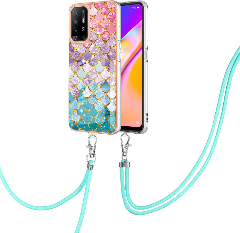 Handykette Hülle für Oppo A94 5G / A95 5G Muster TPU Schutzhülle mit verstellbarem Tragegurt Bunt