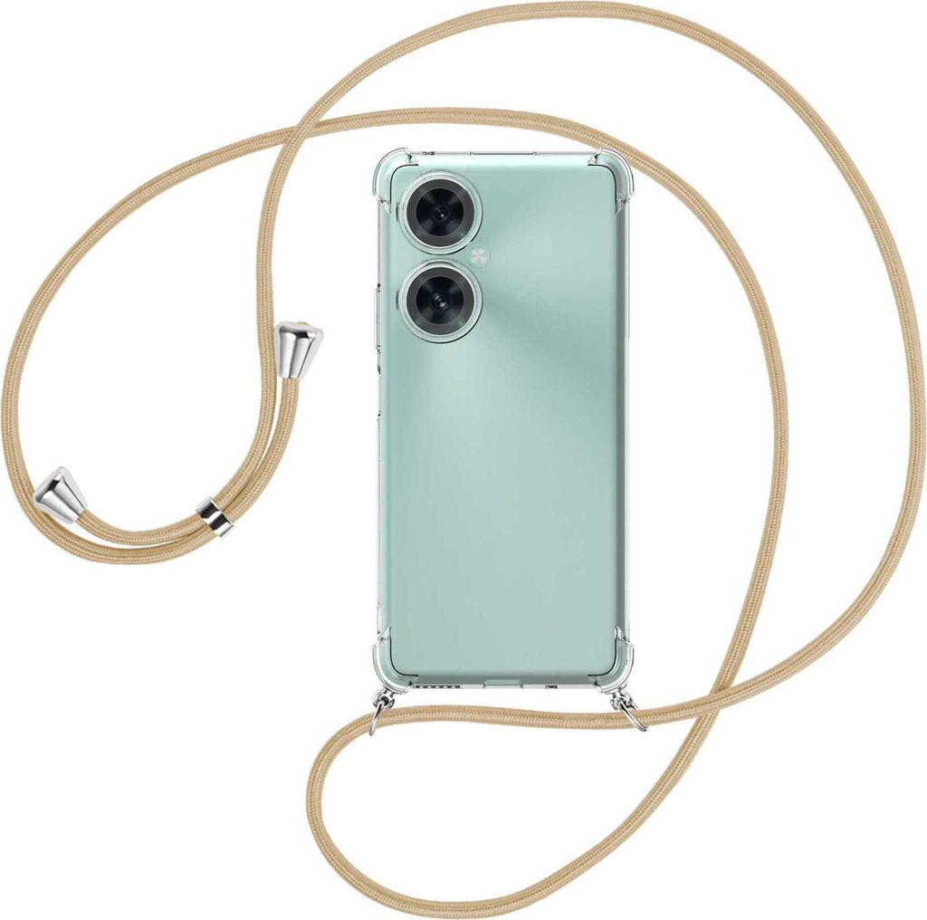 Handykette Backcover-Schutzhülle mit Band (Metall silberfarben) für Huawei nova 11i (MAO-LX9, 6.8'') - caramel