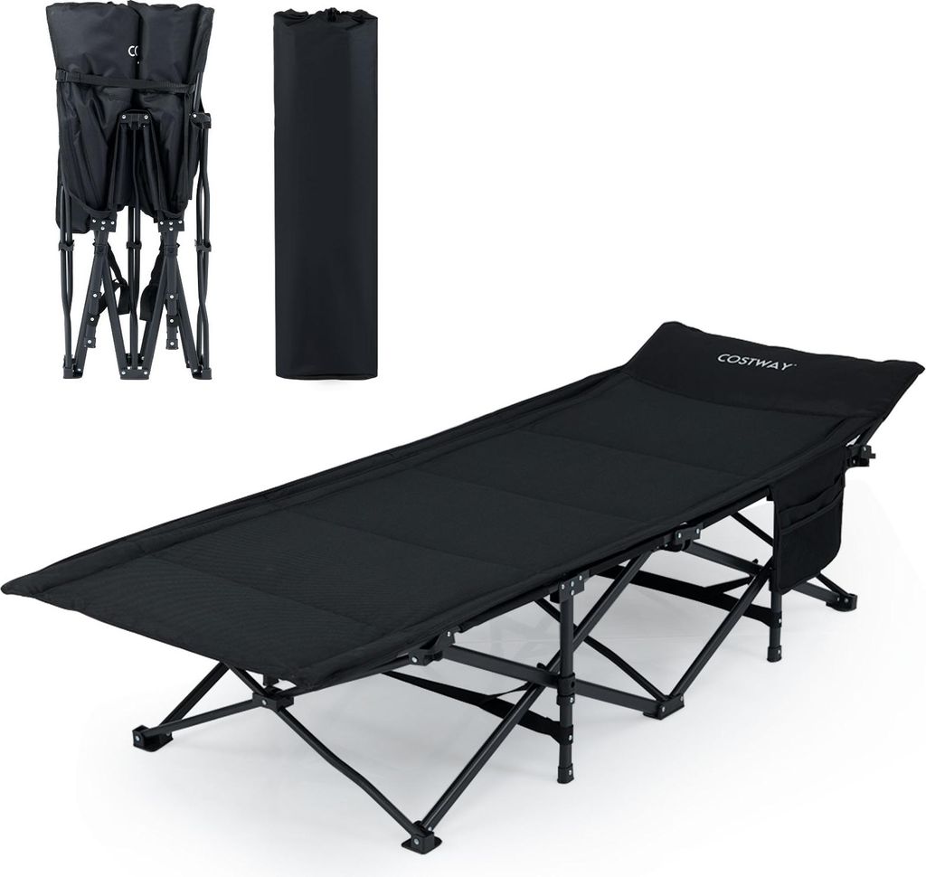 COSTWAY Campingbett klappbar, Klappbett Campingliege mit bequemer Baumwollfüllung & Seitentasche, Feldbett Gästebett bis 180 kg belastbar