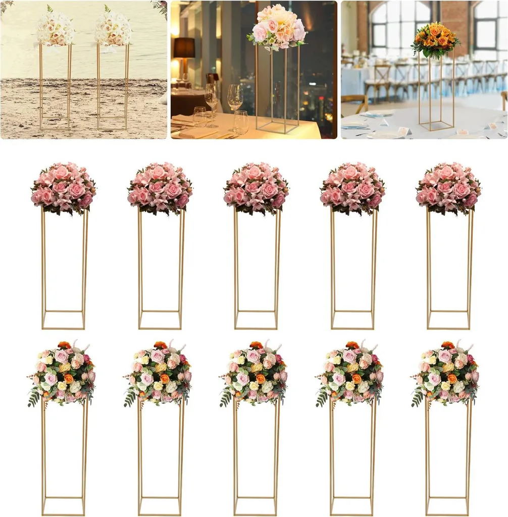 Supports Fleurs en Fer Doré Rectangulaires de 80 cm pour Grands Événements