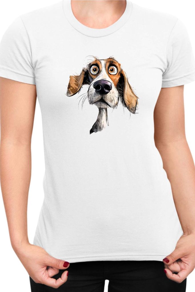 Damen T-Shirt Funny Dogs Breeds Beagle Dog Breed 020, Lady M / Weiß