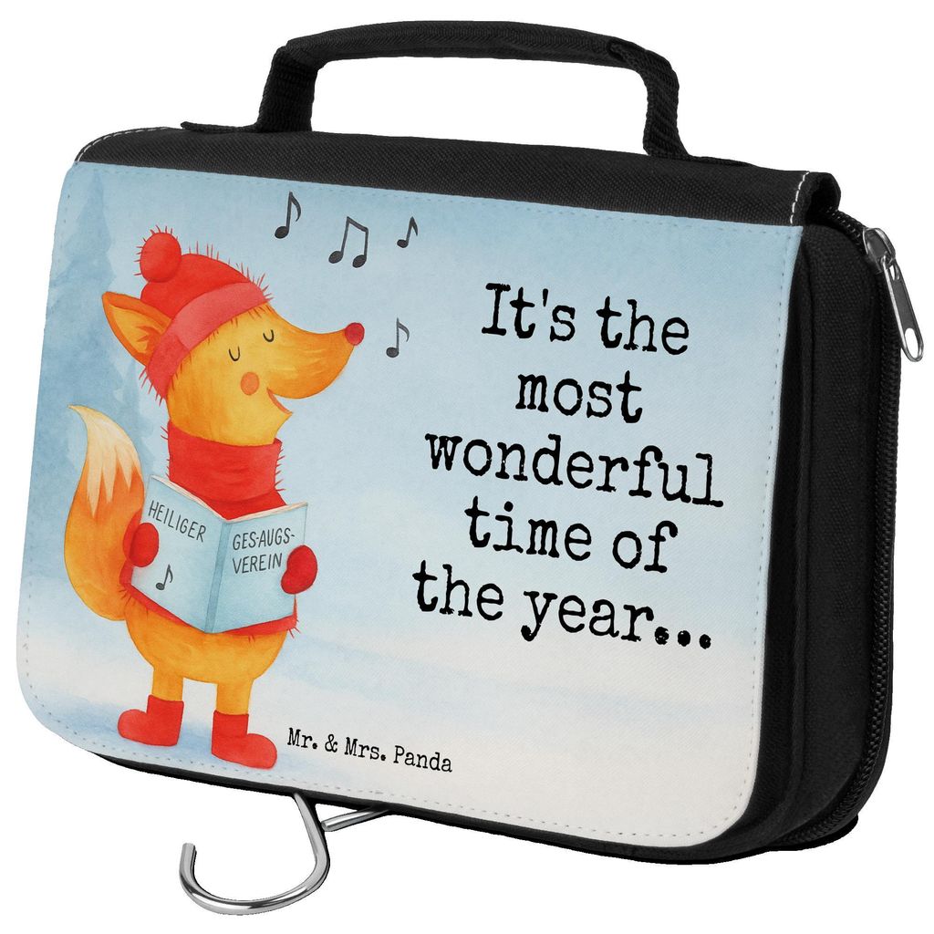 Mr. & Mrs. Panda Kulturbeutel Fuchs Sänger Design - Weiß - Geschenk, Weihnachtslieder, duschbeutel, badtasche, Singen, Heiligabend, Winter, beaut...