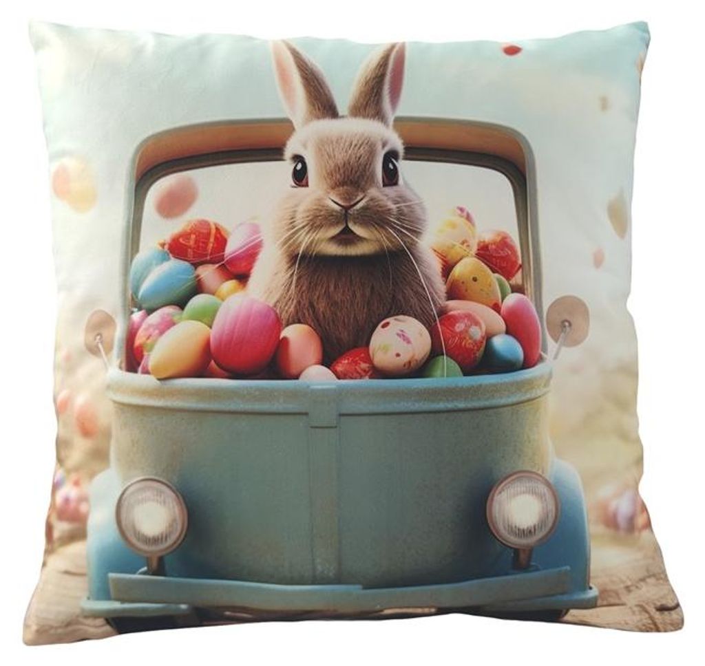 Kissenbezug, Dekorativer Kissenbezug mit Ostermotiv, Ostern 42x42 cm 469 Hase und Ostereier