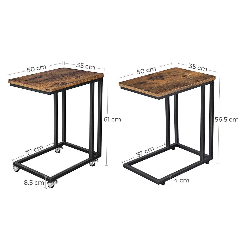 Table sur Roues Rustic Brown et Noir - Bout de Canapé Mobile et Stable