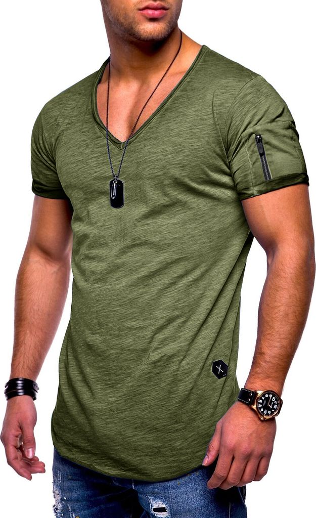 SOULSTAR Herren T-Shirt BHKNINW Herren Basic Kurzarm V-Neck Oversized Shirt V-Ausschnitt Zipper