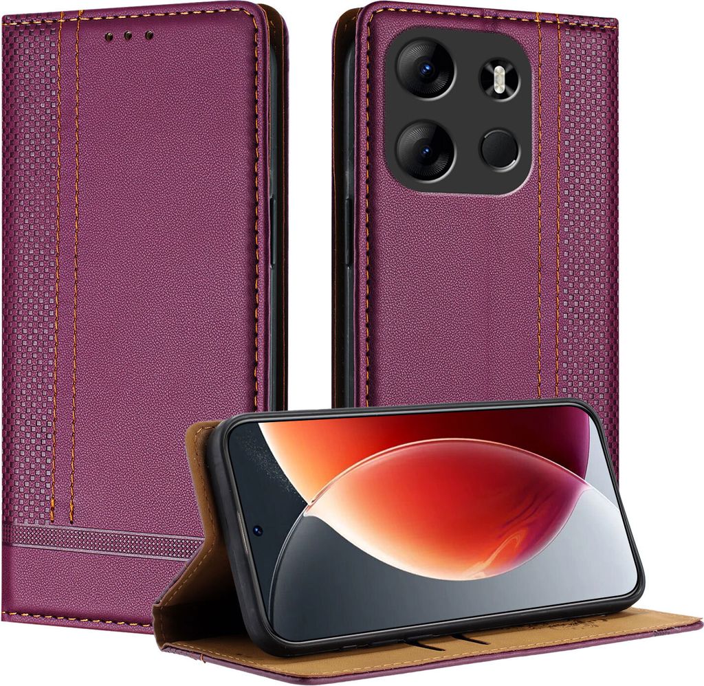 Handyhülle für Tecno Pop 7/Pop 7 Pro/ Spark Go 2023 Leder Flip Klappbare Schutzhülle mit Standfunktion Lila