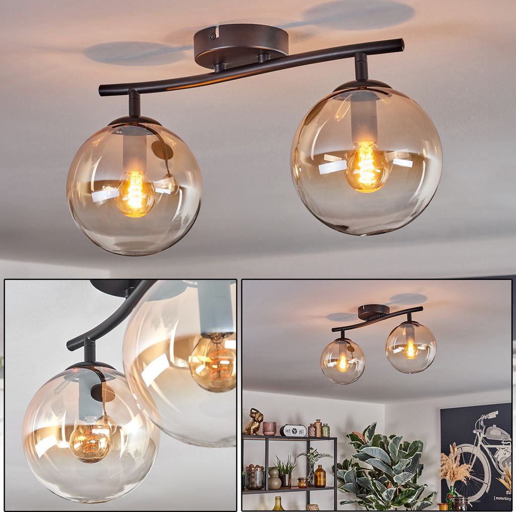 Fossobiubo Deckenlampe aus Metall/Glas in Schwarz/Klar