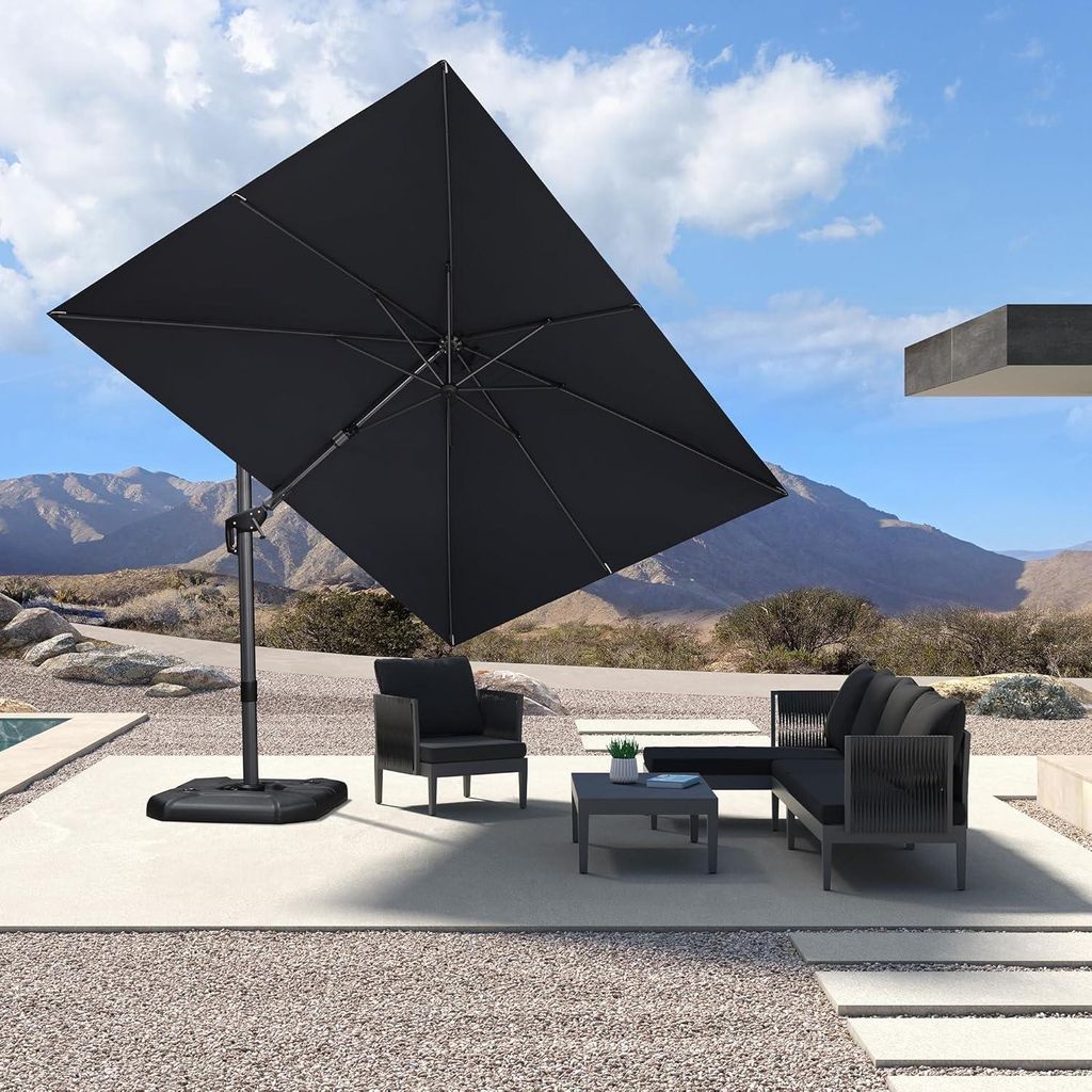 PURPLE LEAF Sonnenschirm Twist 350 cm x 250 cm, Kippbar Ampelschirm Groß, Gartenschirm mit Kurbel, Gestell Aluminium, Beidseitig Axial Schwenken, ...