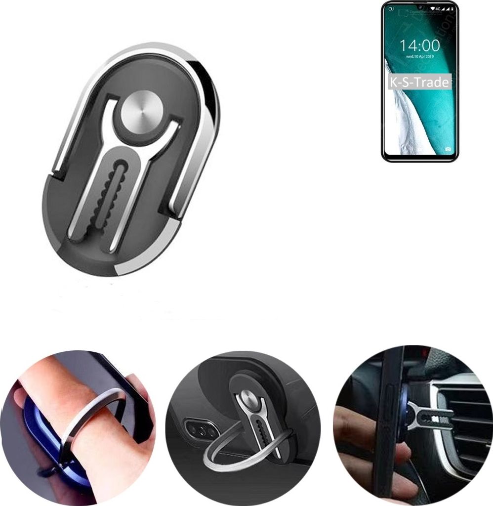 K-S-Trade 3in1 Smartphone-Ring Handy-Ring kompatibel mit Oukitel C16 Pro Fingerhalterung Handyring Tischständer Lüftungsgitter-Halterung Tisch