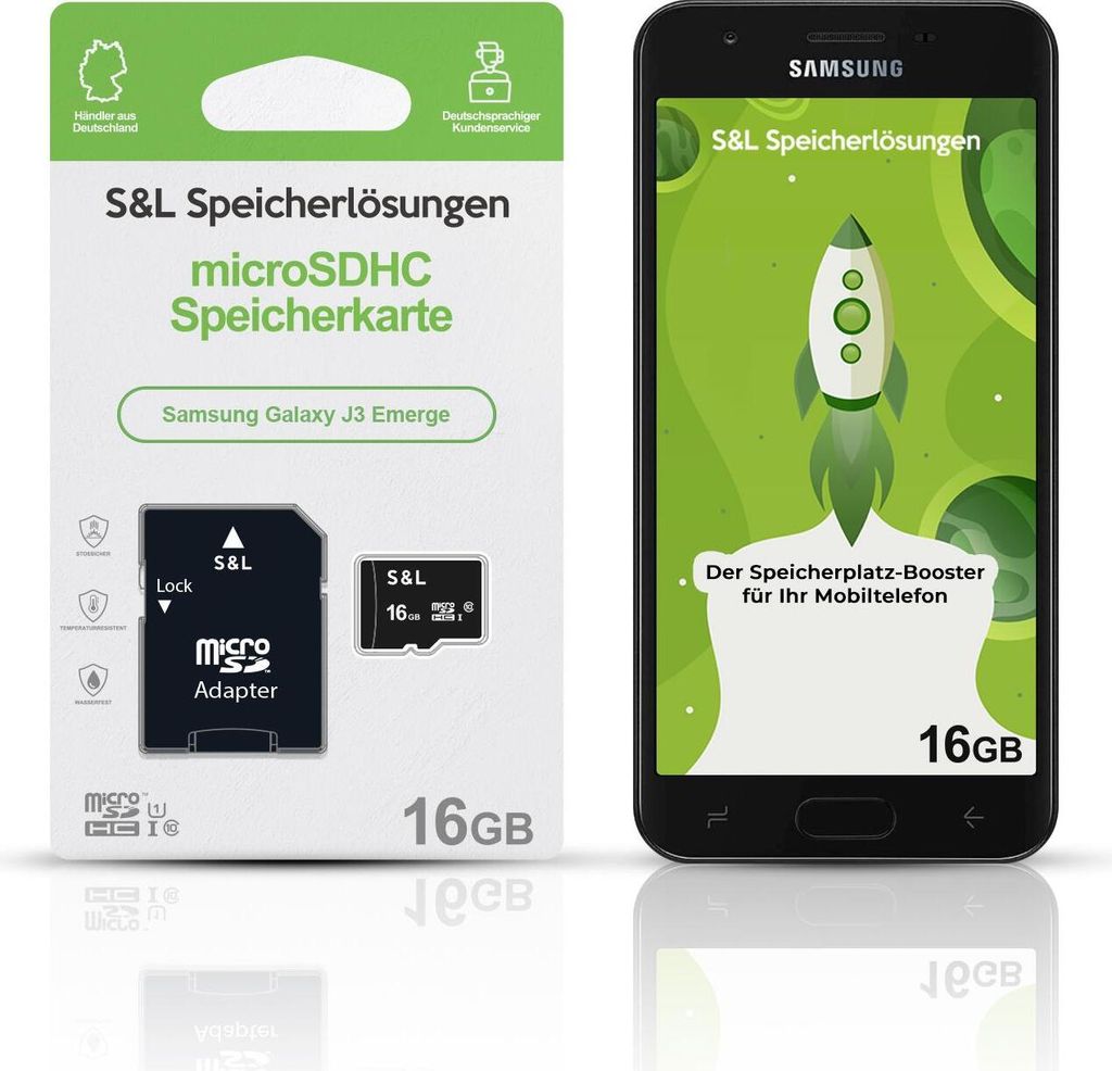 microSD Speicherkarte S&L für Samsung Galaxy J3 Emerge - Speicherkapazität: 16 GB