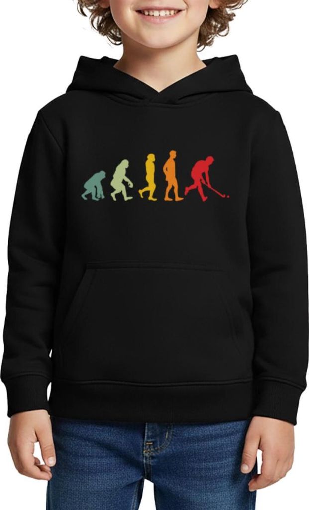 Spreadshirt Feldhockey Evolution Kinder Premium Hoodie, 98/104 (2 Jahre), Schwarz