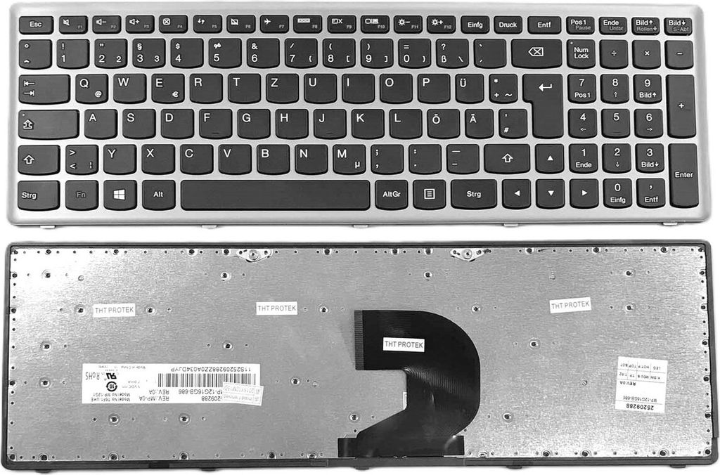 DE Schwarz Tastatur mit Grau Rahmen Ohne Beleuchtung kompatibel für Model: MP-12G16GB-686