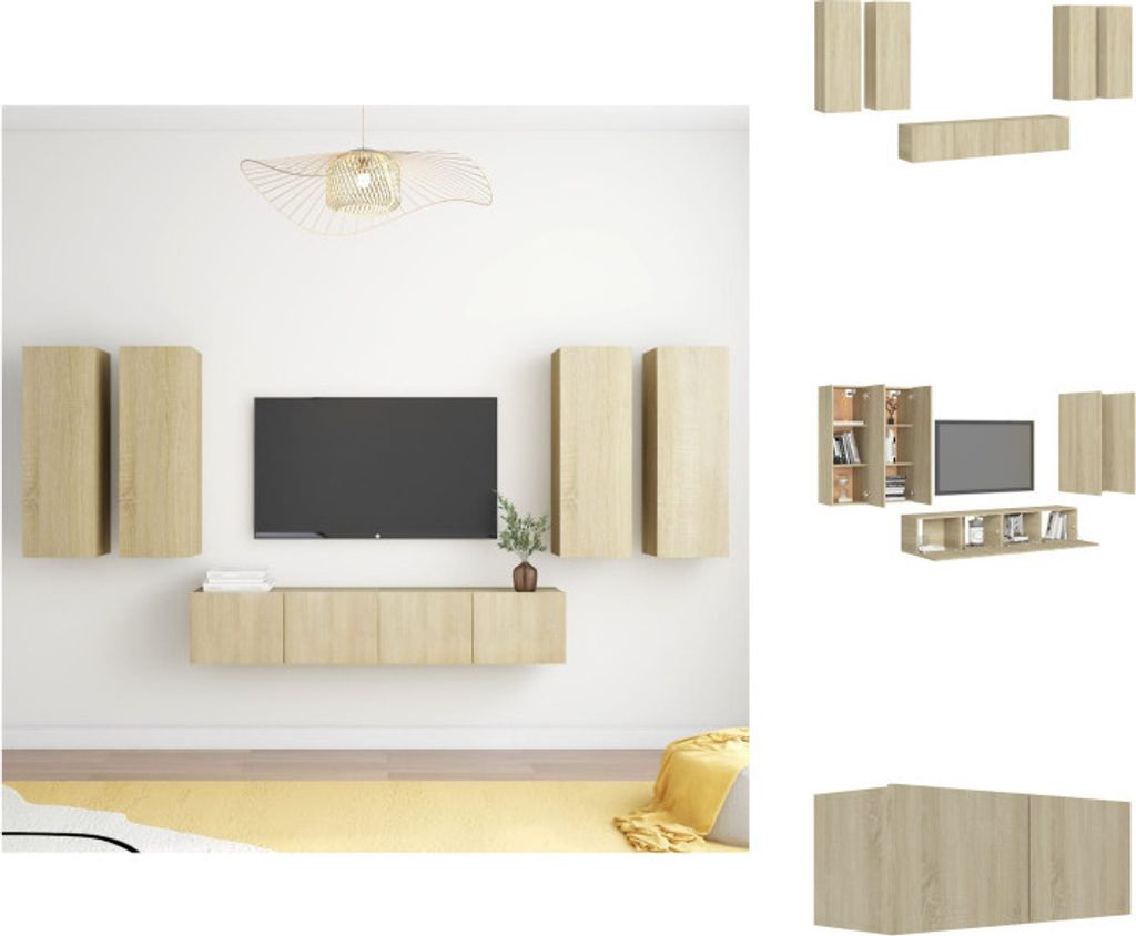 vidaXL 6-tlg. TV-Schrank-Set Sonoma-Eiche Holzwerkstoff - TV-Möbel