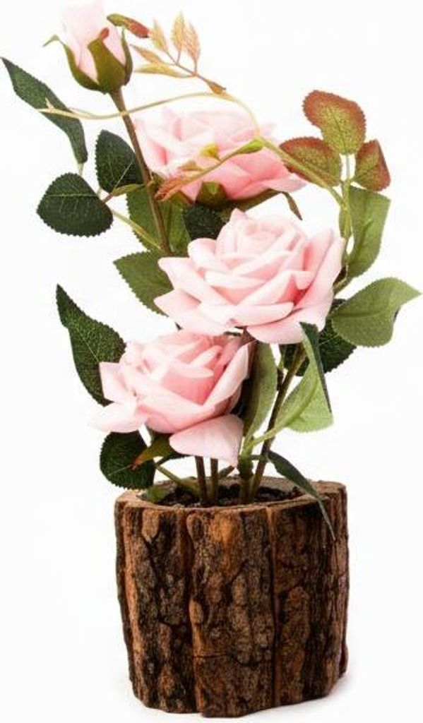 Kunstblume Rose im Topf 27cm - Pflegeleichte Deko Pflanze wie echt für Büro & Zuhause