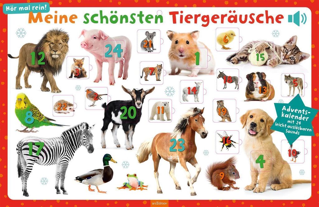 A collage of various animals, presented as an advent calendar with numbered doors.