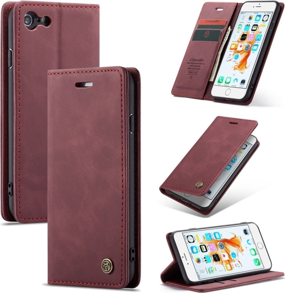 CaseMe-013 Multifunktionales Retro Frosted Horizontal Flip Ledergehäuse für iPhone 6 / 6s, mit Card Slot & Holder & Wallet (Wine Red)
