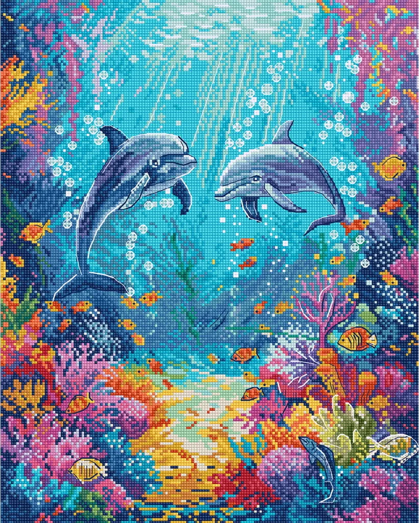 Point de croix Vie marine 26x32cm kit complet pour détente et déco DIY
