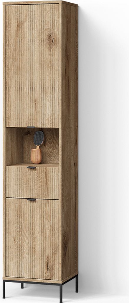 Badschrank Livinity ATERNO Viking Oak 40 x 190 cm mit Tür und Schublade, Model 52990