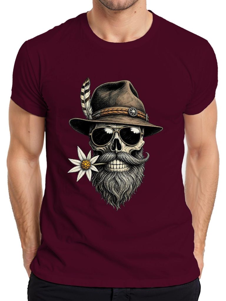 Totenkopf Bart Edelweiss Trachtenhut  Lederhose Dirndl Produktbild 