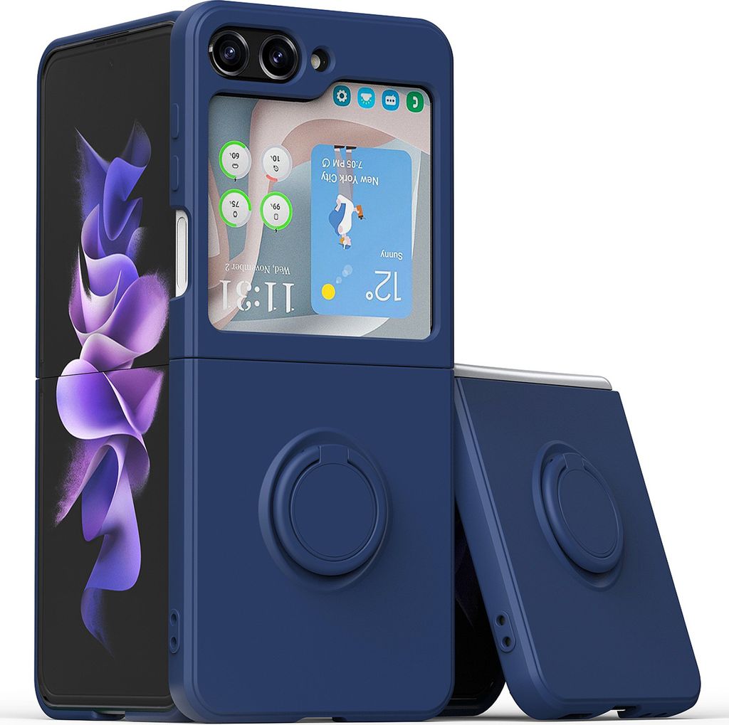 Hülle für Samsung Galaxy Z Flip 5 Schlank Weiche Kratzfeste Silikon Schutzhülle mit Ringhalter Ständer Blau