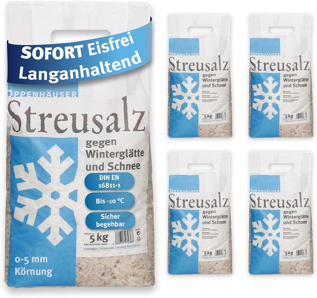 Sal para deshielo de 25 kg – 5 bolsas de 5 kg, cumple con Imagen del producto 