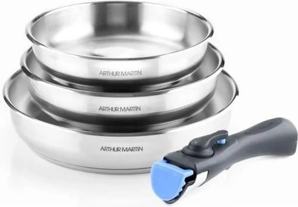 Arthur Martin AM1410 Set 3 Padelle Inox 20/24/26 cm Manico Salvaspazio