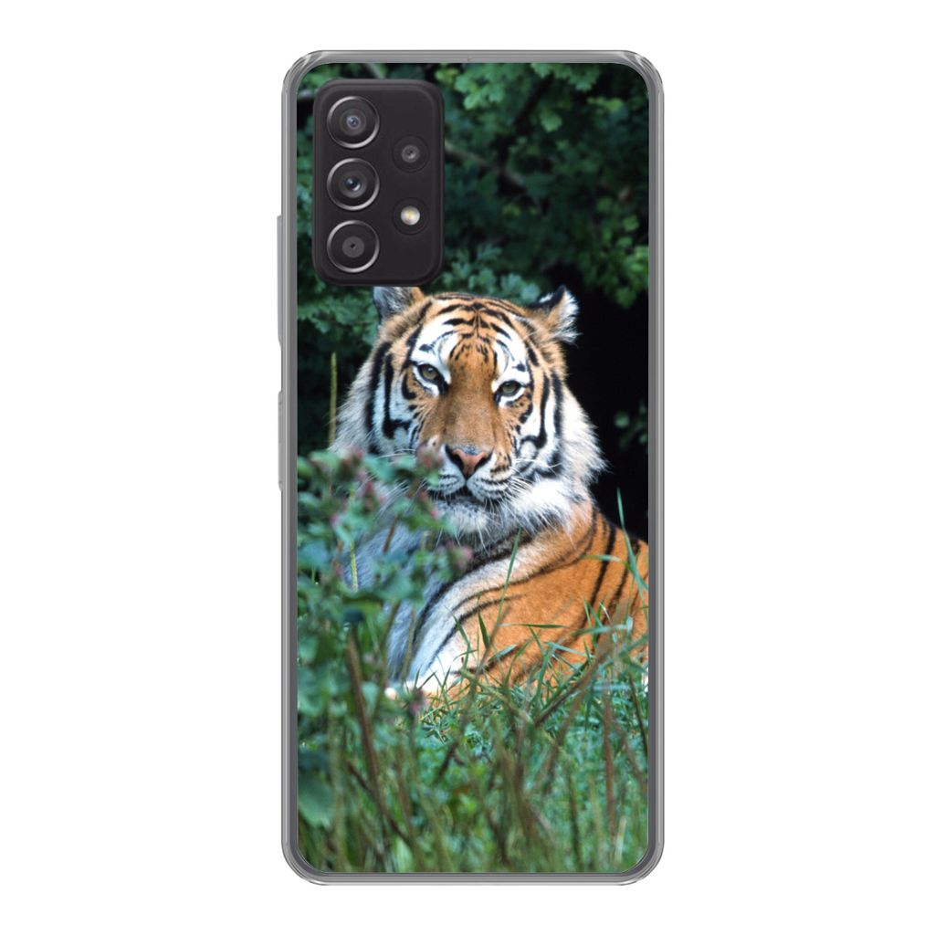 MuchoWow Handyhülle Schutzhülle Hülle für Samsung Galaxy A53 5G Tiger - Gras - Grün Silikon Softcase Handy Hülle - Schutzabdeckung
