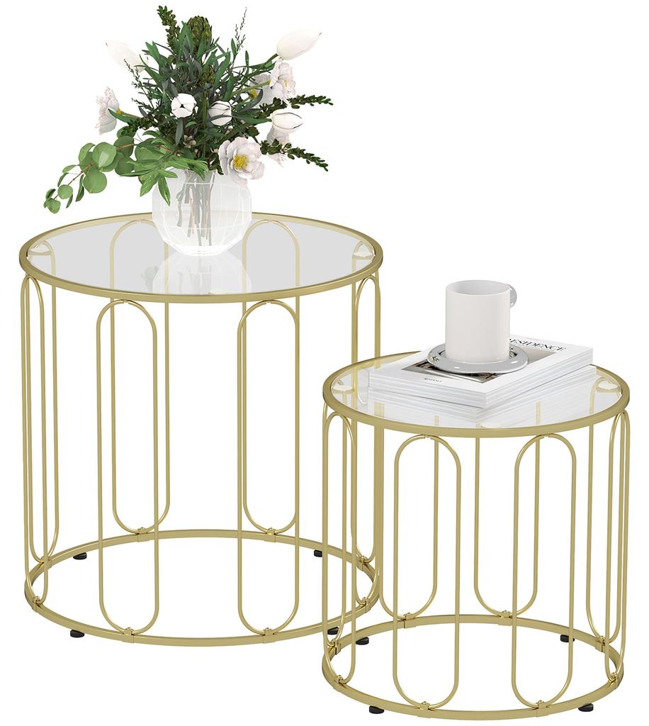 HOMCOM Couchtisch rund Stapelbar 2er Set Beistelltisch mit Produktbild 