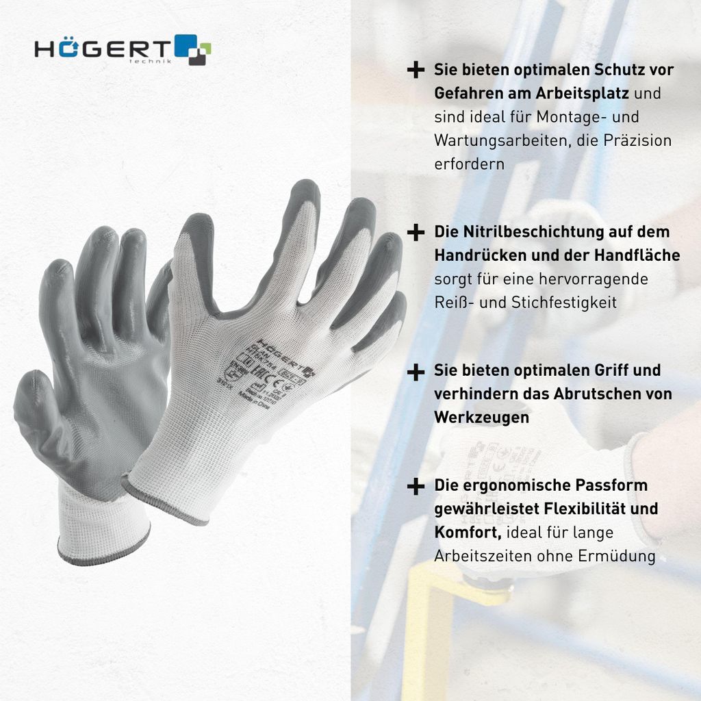 Högert Technik GLAN Nitrilbeschichtete Schutzhandschuhe, Produktbild 