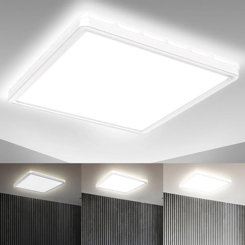 B.K.Licht Plafoniera LED dimmerabile su 3 livelli, 18W 2400Lm, Luce bianca neutra 4000K, Ultrapiatta, Illuminazione indiretta, Pannello LED, Funzione memoria, Lampada da soffitto quadrata lato 293mm