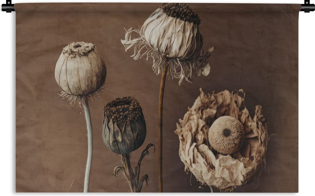 MuchoWow Wandteppich Wandbehang Blumen - Pflanzen - Trockenblumen - Braun 150x100 cm Tapisserie Dekoration Wandtuch - Waschbar - Tapisserien - Wa...