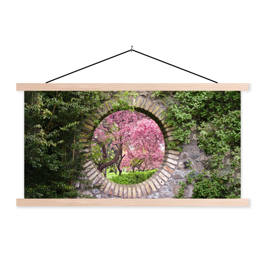 MuchoWow Textilposter Transparent - Sakura - Blüte - Japanisch 120x60 cm mit holzfarbenen Rahmen - Klemmleiste