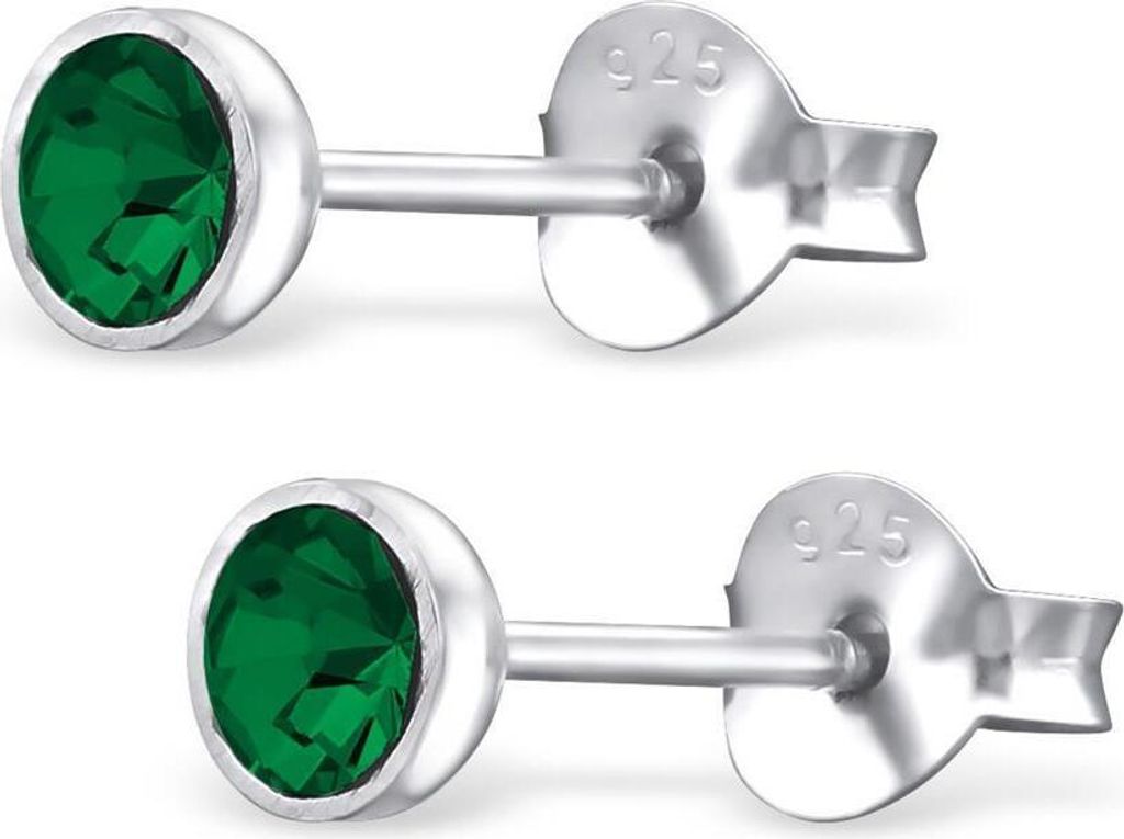 Ohrstecker Kristall grün 4mm aus 925 Silber Damen