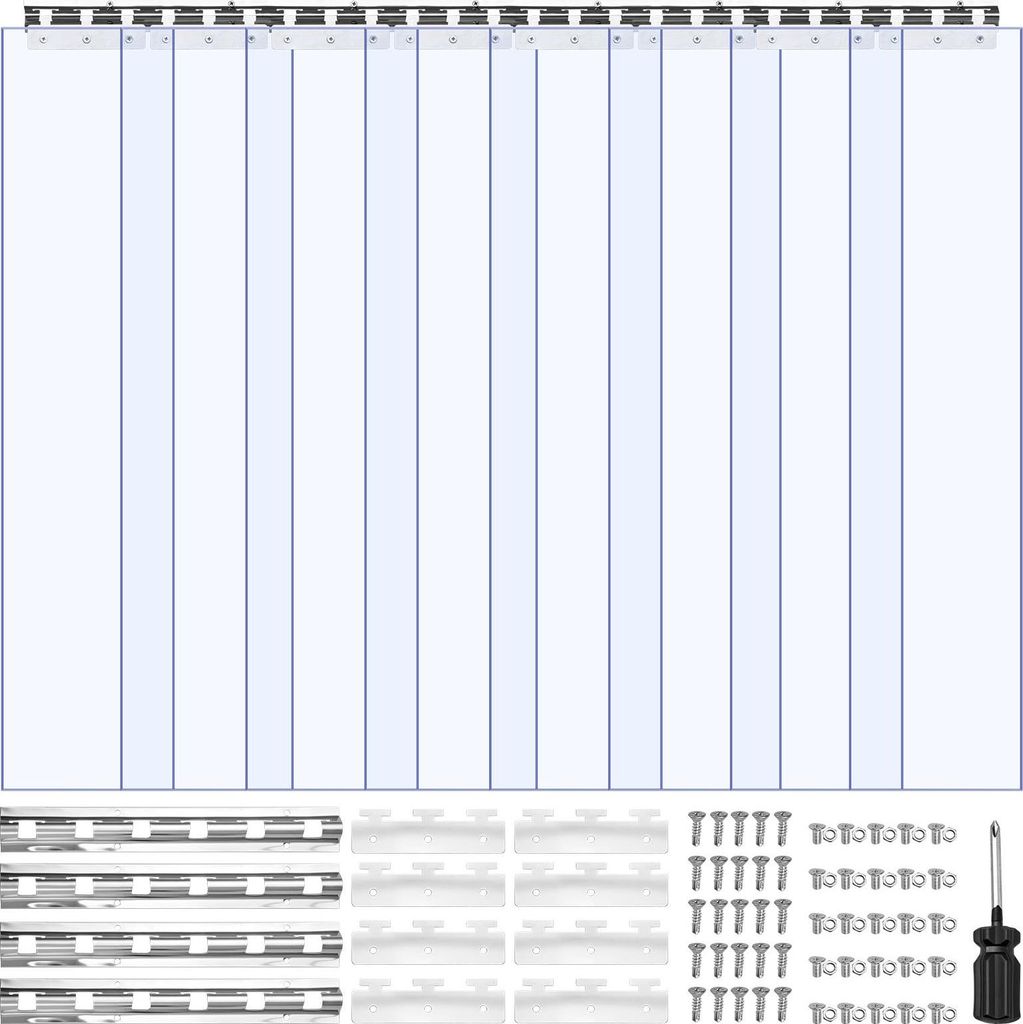 PVC-Streifenvorhang - Lamellenvorhang - 122 x 213,4 cm - 2 mm Dicke - 8 Streifen - Temperaturbereich -55,6 bis +30 °C - Für Lager, Kühlraum & Ga...