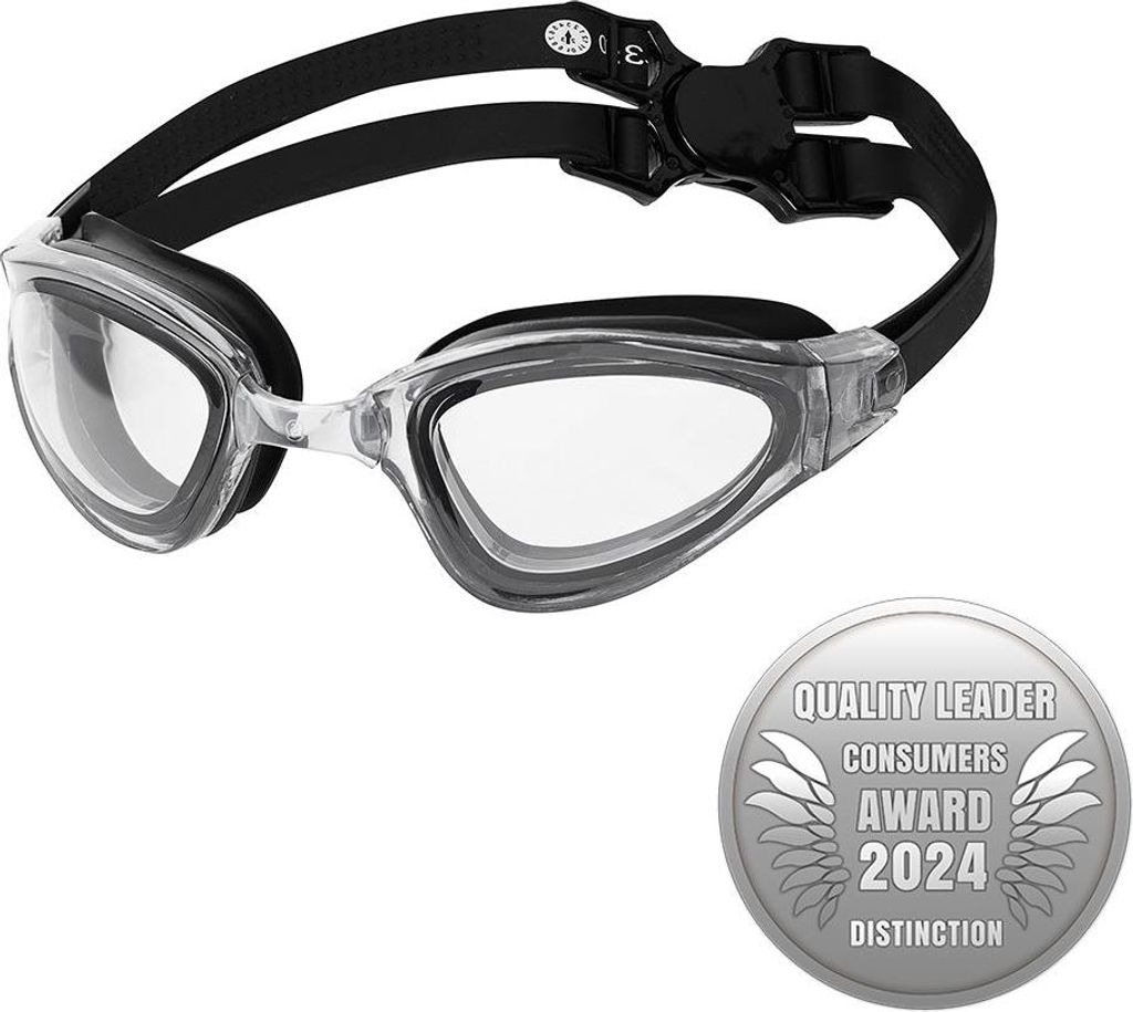 Schwarze Schwimmbrille, Antibeschlag, UV-Schutz