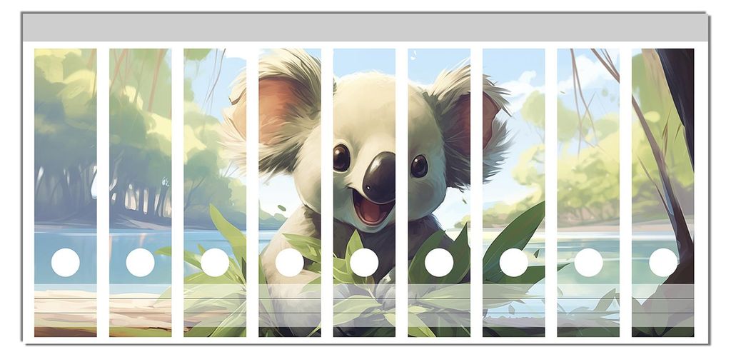 Wallario Ordnerrücken Sticker, selbstklebend für breite Ordner, 9 Stück, Motiv Australische Idylle: Der lächelnde Koala