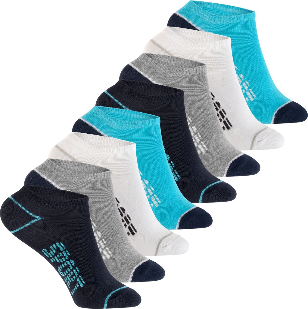 Footstar Kinder Sneaker Socken (8 Paar) Bunte Kurzsocken für Mädchen & Jungen - Blau-Grau 35-38