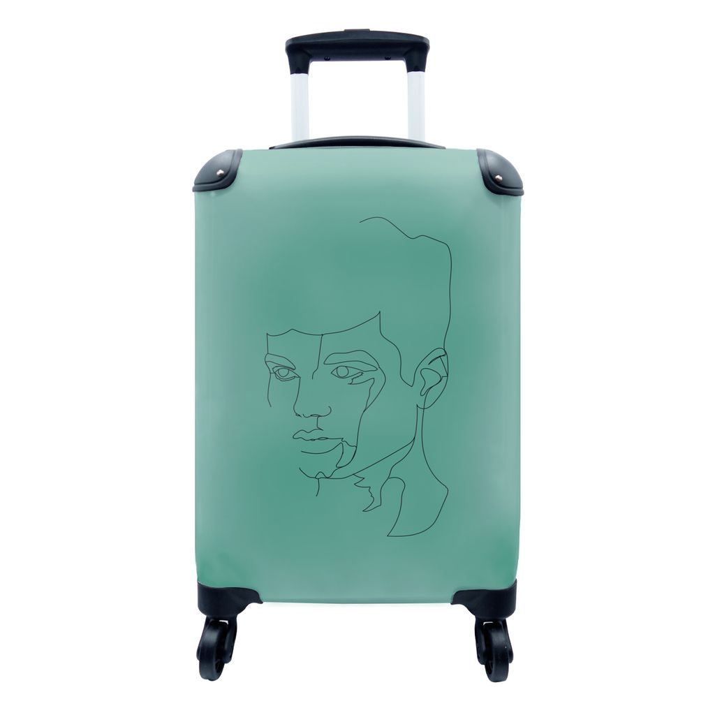 MuchoWow Koffer Handgepäck Trolley Rollkoffer Kleine Reisekoffer mit 4 Rollen - Männer - Kopf - Strichzeichnung - Cabin Size < 55x40x23 cm & 55...