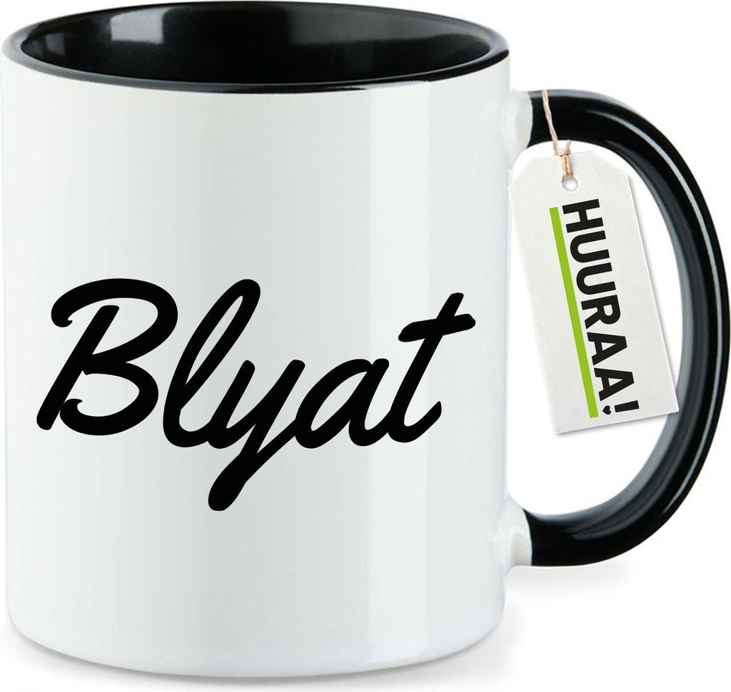 Huuraa Kaffeetasse Blyat russisch Schriftzug 330ml Schwarz Keramik Kaffeebecher Geschenkidee