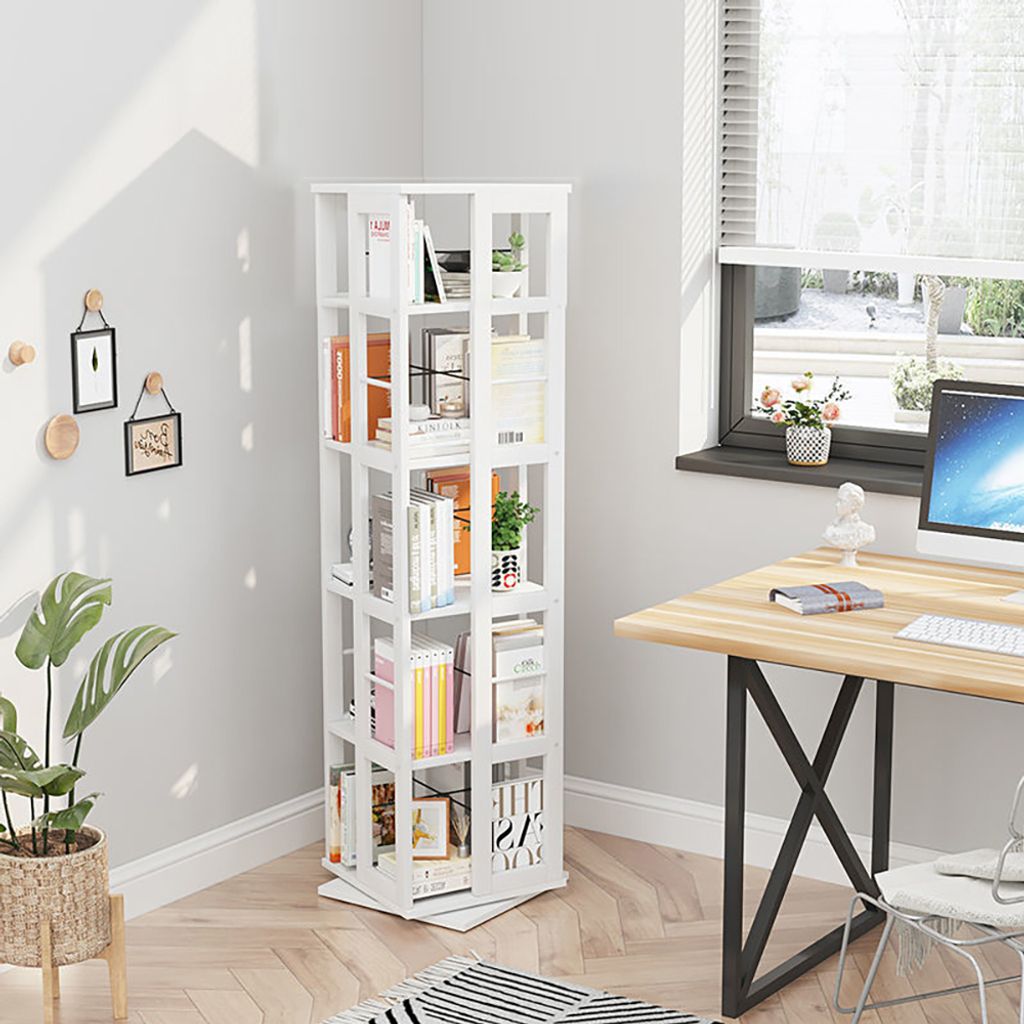 360Home 360° drehbarer Bücherregal Metallrahmen Weiß 5 Ebenen