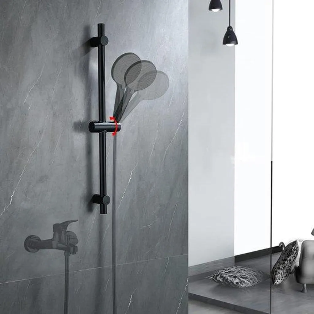Barre de douche de 70 cm en inox noir avec support coulissant mural