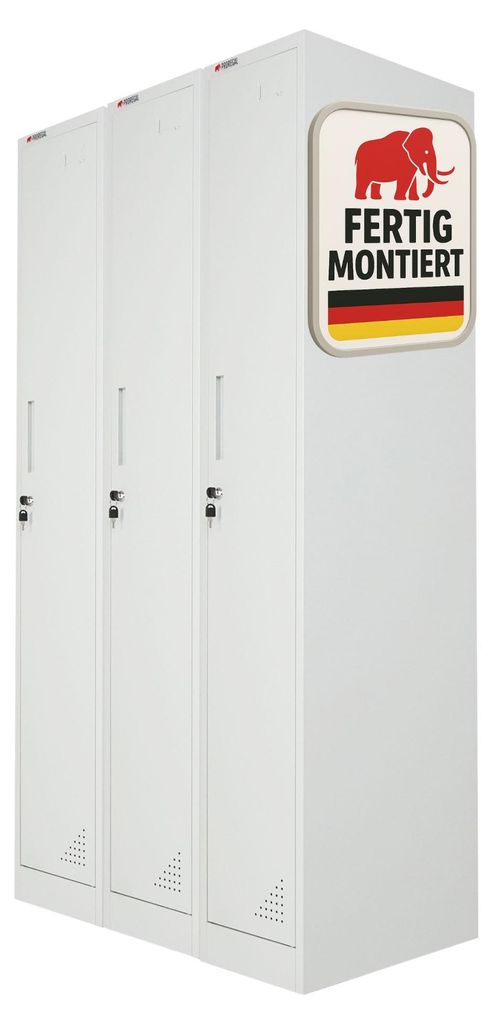 Mega Deal 3x Spind Schrank ELEPHANT Metall komplett montiert | 1 Abteil, abschließbar | HxBxT 180x30x50cm | mit Kleiderstange, 2 Fächern & 3 Klei...