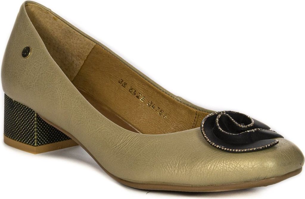 Goldene Pumps aus natürlichem Narbenleder mit Kristall-Verzierung, 3,5 cm Absatzhöhe