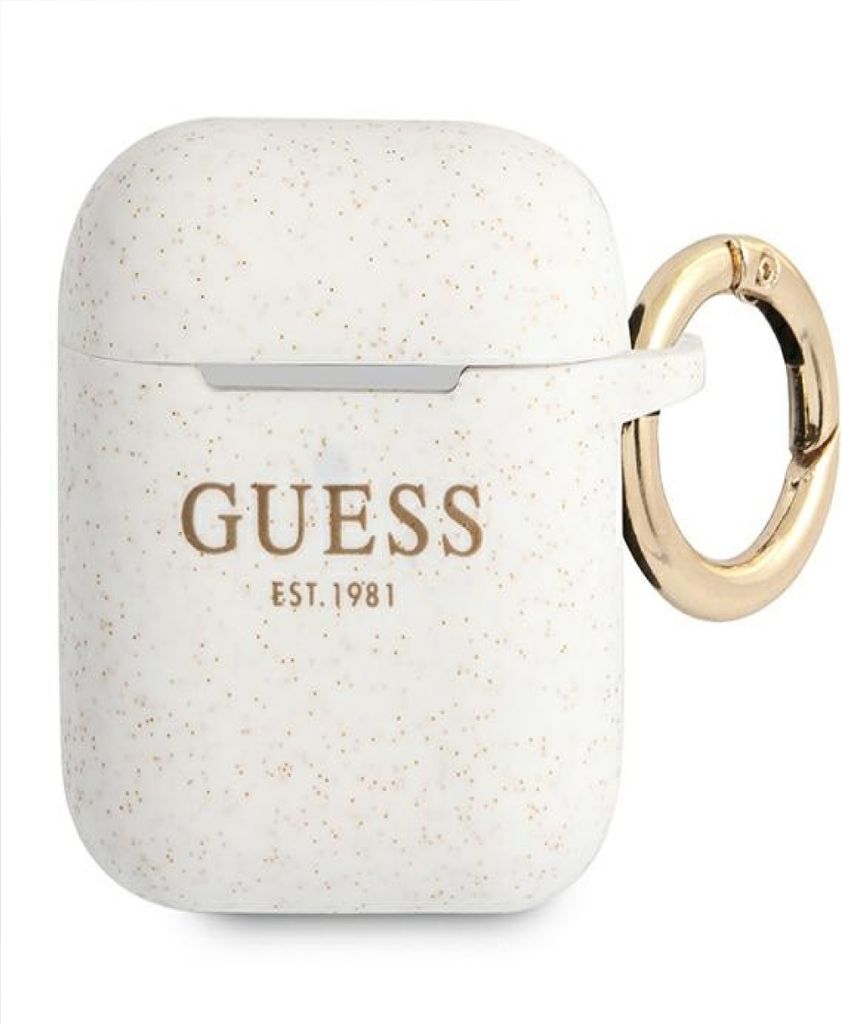 Guess Case Box aus Silikon im Design Glitter wei fr Apple AirPods 1 und 2