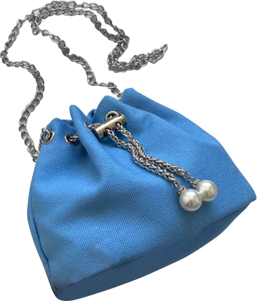 Damen-Bucket-Bag, Herbststil, großes Fassungsvermögen, Hardware-Kette, Canvas, kleine Bucket Bag für Alltag, Party, Shopping, Blau, Einheitsgröße