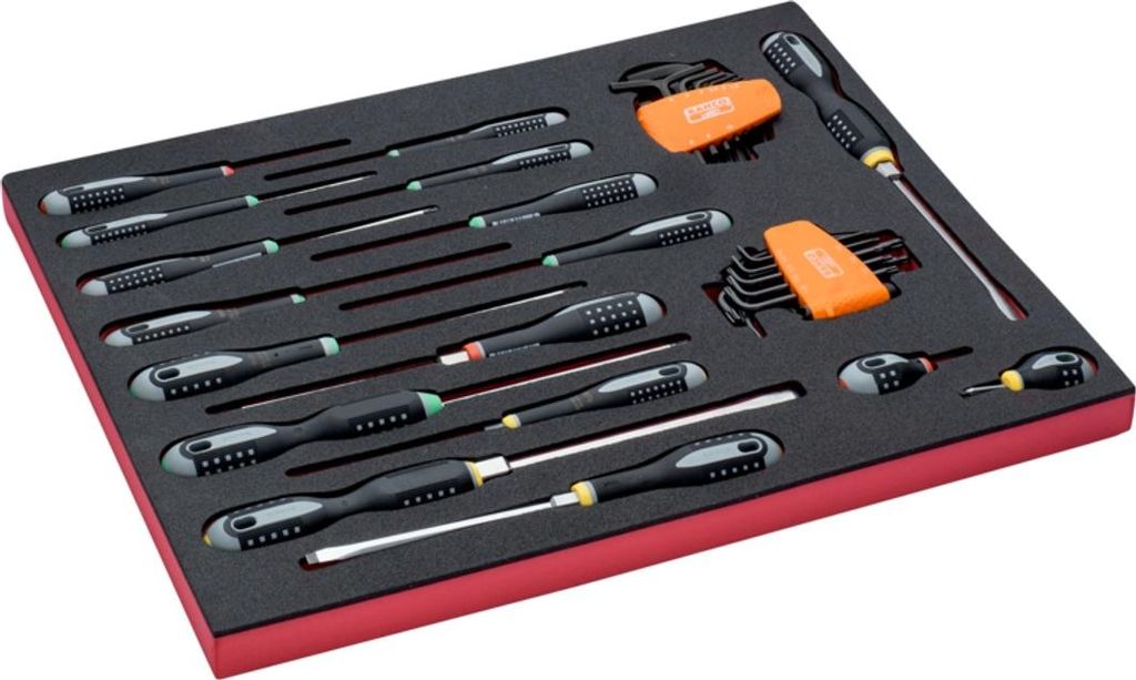Bahco Fit&Go 3/3 Schaumstoffeinlage Satz Winkelschraubendreher und Schraubendreher für Schlitz-, Phillips-, Pozidriv- und TX-Schrauben - 34-tlg.